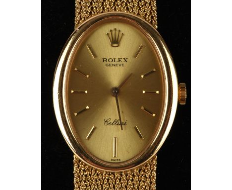 Rolex Cellini a Ladies gold wristwatch, the signed brushed gold oval dial set with baton hour marker fitted with a calibre 16