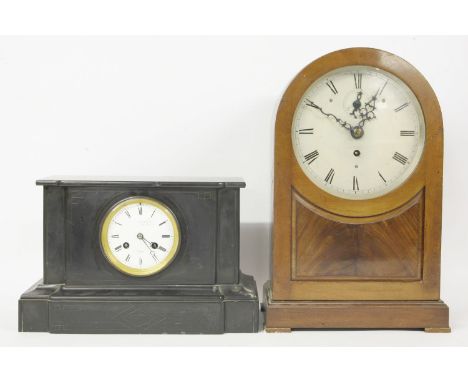 A lancet mantle clock, and a marble mantle clock