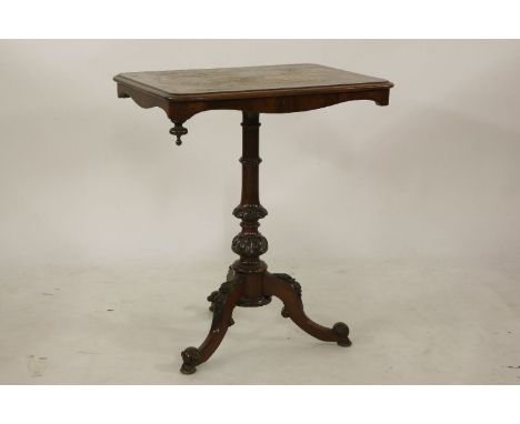 A Victorian marquetry inlaid rectangular tripod table, 65.5cm wide, 46cm deep, 76cm high