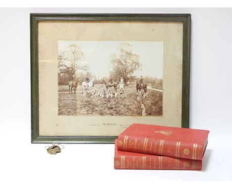 A photograph c. 1900, 'The Warwickshire', depicting master of foxhounds Hon. Greville Verney and his pack, 41 x 49cm, togethe