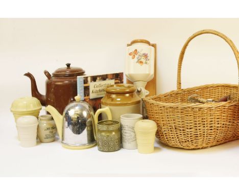 A collection of kitchenalia, to include a coffee grinder, pepper mill and various Bakelite containers, and a book on the subj
