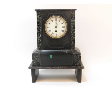 A 19th century black slate marble mantel clock, with a white enamel dial and Roman numeralsProvenance:  Standen Hall, Clither