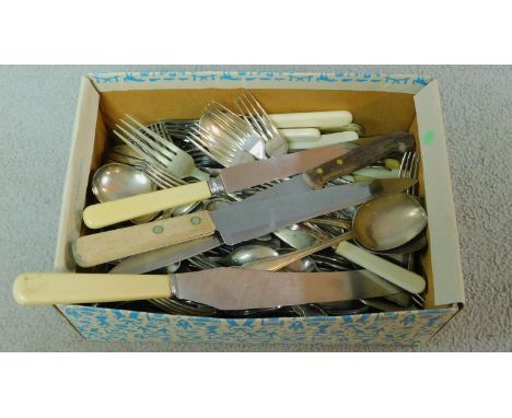 A miscellaneous collection of silver plated flatware. 