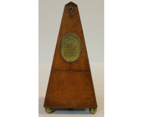 A 19th century satinwood cased Maezels London Metronome. With embossed brass plaque saying 'BY LETTERS PATENT, MAEZELS METRON