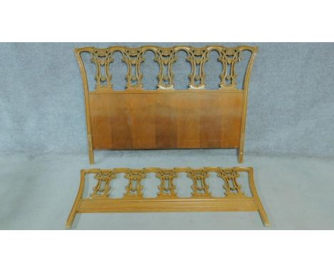 A Chippendale style mahogany triple chair back bedstead, H.109 W.160cm (lacks side bars) 