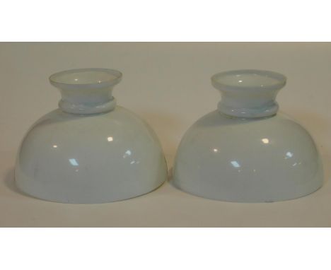 A pair of vintage blown white opaque glass pendant ceiling lamp shades. H.15 W.22cm 