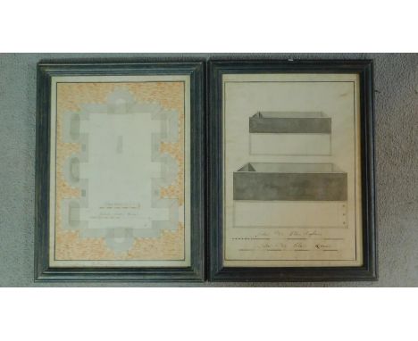 A framed and glazed 19th century ink and watercolour architectural drawings for Livia's tomb in Villa di Livia in Rome with R