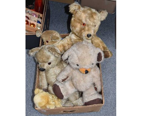 20th Century Jointed Teddy Bears, comprising: a large yellow plush bear with velvet pads, Chad Valley bear, another with a be