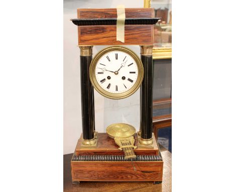 A Rosewood Veneered Portico Striking Mantel Clock, late 19th century, 46.5cm high