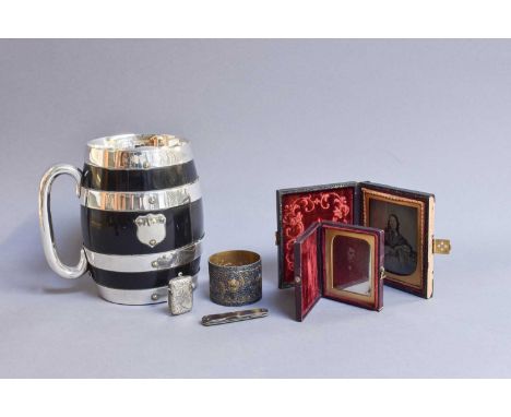 A Collection of Items, including a silver plate mounted tankard; a silver vesta-case, a tortoiseshell mounted multi-tool knif