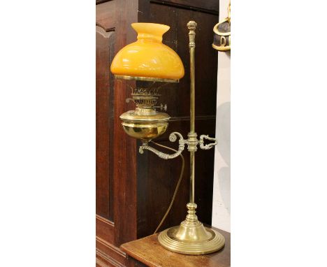 A Victorian Brass Adjustable Oil Lamp, converted to electricity together with five coloured engravings of Tasmania (6)
