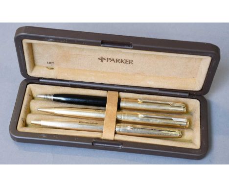 An Elizabeth II Gold Parker Ballpoint-Pen, London, 1971, 9ct, with an engine-turned finish, engraved with a name; Together Wi