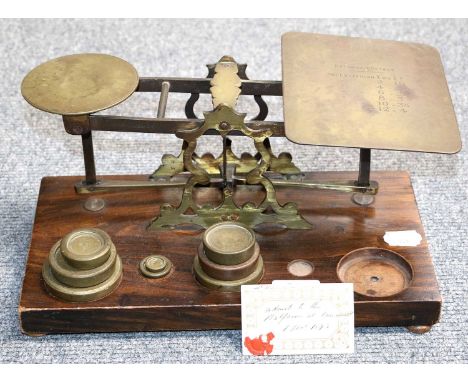 A Set of Postal Scales and Brass Weights and An Early Platform Ticket,  Admit to the Platform at Tamworth 1st December 1843 (