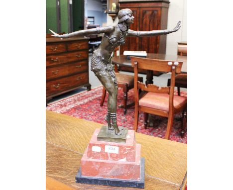 After Dimitri: an Art Deco style bronze and marble figure, 49cm