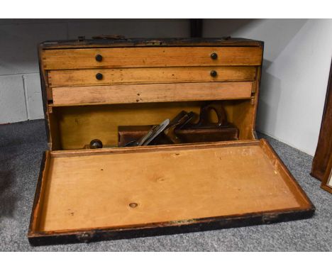 A Joiner's Chest, containing woodworking tools, including Stanley plane