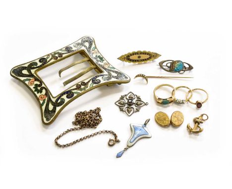 A Small Quantity of Jewellery, including a diamond three stone ring, stamped '18CT' and 'PLAT', finger size J; a garnet ring,