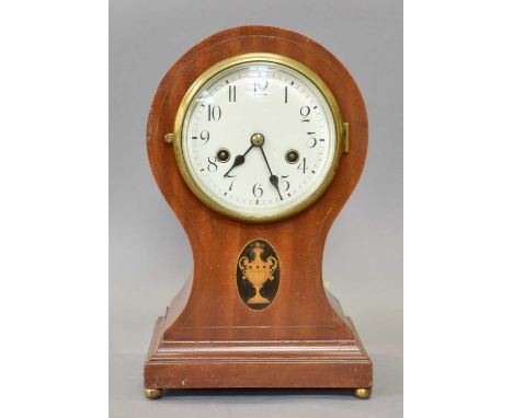 A Balloon Shaped Striking Mantel Clock, circa 1910, twin barrel movement striking on a gong, 31.5cm high