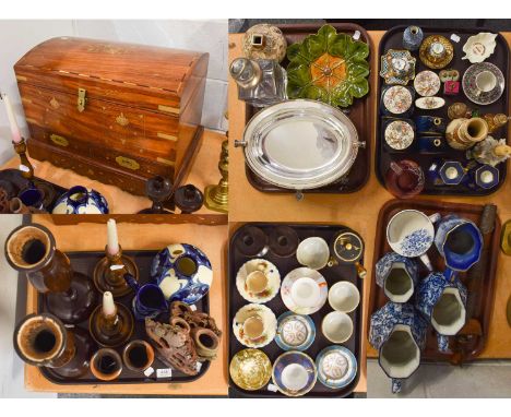 A Group of Decorative Items, to include: a modern brass inlaid dome top chest, various turned candlesticks, brass candlestick