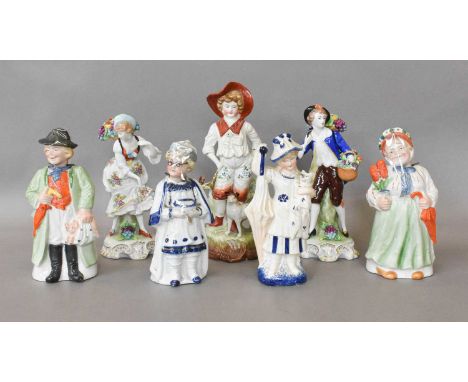 A Collection of Continental Porcelain Figures, 19th century and later, including Sitzendorf fruit sellers, Dresden nodding fi