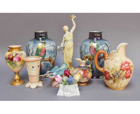 A Royal Worcester Figure (restored) and Two Royal Worcester Jugs, etc