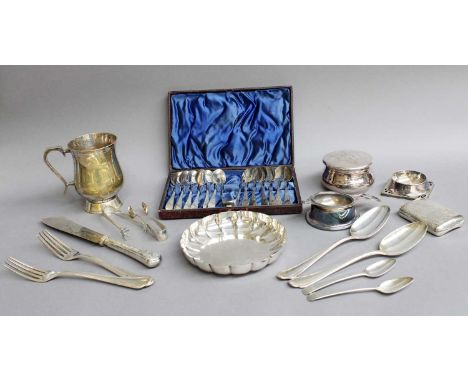 A Collection of Assorted Silver and Silver Plate, the silver including a cigarette-case; various items of flatware, including