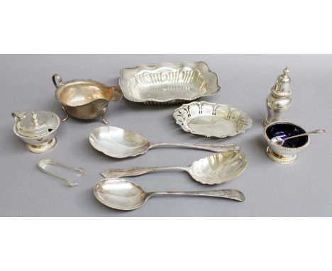 A Collection of Assorted Silver and Silver Plate, the silver comprising an American oblong dish; an oval dish; a three-piece 