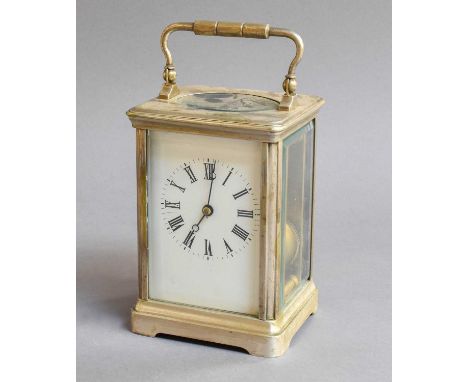 A Silvered Brass Striking Carriage Clock, circa 1900, the twin barrel movement striking on a gong, 16.5cm high