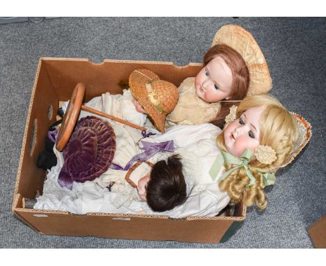 Assorted Early 20th Century Bisque Dolls, comprising an Armand Marseille 390, with sleeping blue eyes, brown wig, on a compos