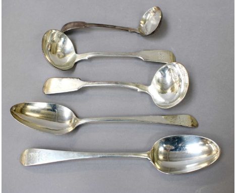 A Collection of George III and Later Silver Flatware, comprising a pair of Old English pattern table-spoons, London, 1782, en