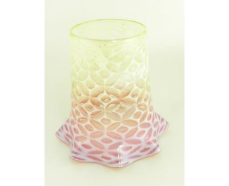 AN EARLY 20TH C PINK OPALESCENT MOULDED GLASS LAMP SHADE