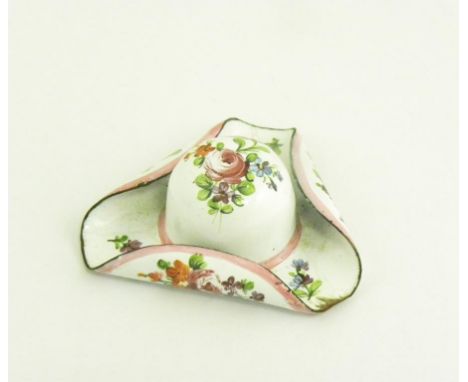 A CONTINENTAL ENAMEL MINIATURE MODEL OF TRICORN HAT, C1900