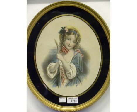 ENGLISH SCHOOL, PORTRAIT OF A YOUNG WOMAN SEATED HALF LENGTH, OIL ON BOARD AND A VICTORIAN OVAL PRINT OF A YOUNG GIRL