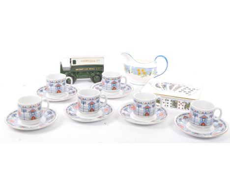 A collection of vintage 20th century ceramic porcelain items to include; a Harrods - Brompton Rd SW1 advertising delivery van