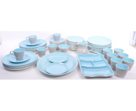 Poole Pottery - Twintone  - Dove Grey and Sky Blue (colour code - C104). An extensive vintage mid 20th Century dinner and tea