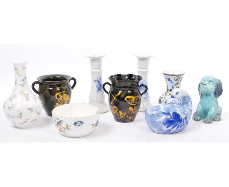 A collection of nine vintage late 20th century 1980s ceramic porcelain items. Consisting of candle sticks, vases, bowls &amp;