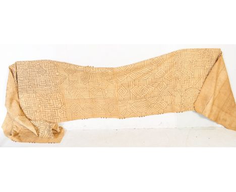 Large early to mid century Kuba / African tribal tapestry cloth ethnic wall hanging. Hand woven panel of rectangular form, th