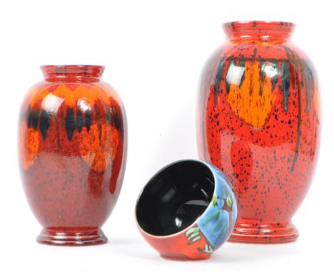 Poole Pottery - Lava - Three pieces of 20th century Poole Pottery to include two vases in the Lava flambe pattern. The vase h