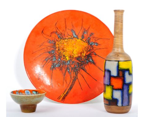 Poole Pottery - Collection of 20th century ceramic studio art pottery. Comprising of a stem vase with long neck into a circul