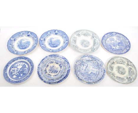 A collection of 19th century local interest Bristol Pountney &amp; Goldney ceramic pottery dinner / display plates. Most havi