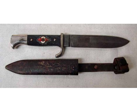 A German Nazi Third Reich Hitler Youth Knife, by RZM, the plain blade numbered M7/27, dated 1939 plated hilt with plastic gri