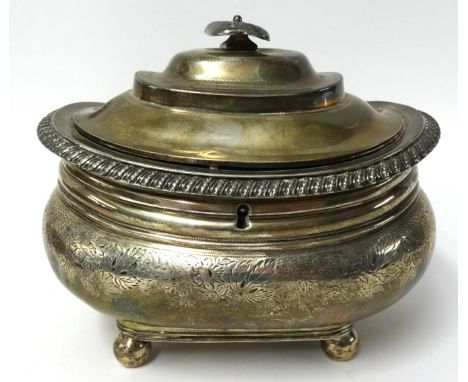 A Georgian silver tea caddy,  approx 21oz, stamped Lambert, Coventry St London (with handwritten label inside suggesting "181