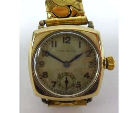 Rolex, a small gents gold cushion case Rolex wristwatch, the screw back plate stamped Rolex with a crown also 42949 2416 manu