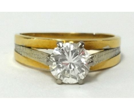 A diamond single stone ring, of good colour and clarity, set in yellow gold, approx 0.75 carats, finger size K, also a matchi