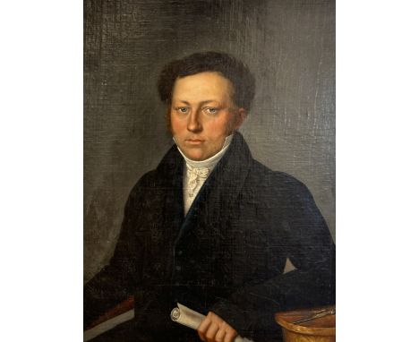 UNSIGNIERT (XVIII - XIX). Portrait eines Architekten. Datiert 1827.Circa 81 cm x 61 cm. Circa 99 cm x 77 cm mit Rahmen. Gemäl