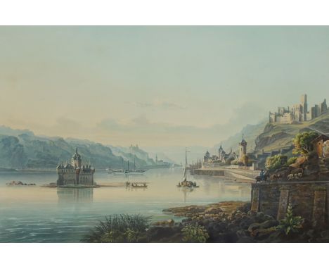 Johann Ludwig BLEULER (1792 - 1850). "Blick auf die Ruinen von Schönberg und Gutenfels".Circa 20 cm x 30 cm mit Rahmen. Circa