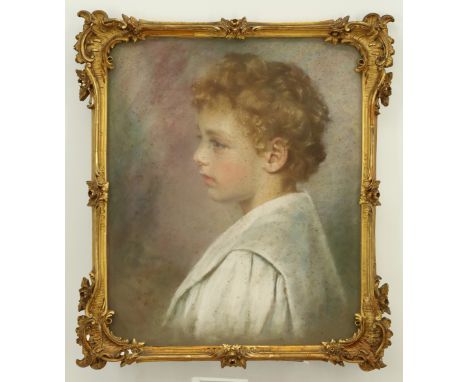 UNSIGNIERT (XIX - XX). Portrait eines Jungen.Circa 45 cm x 37 cm. Circa 53 cm x 46 cm mit Rahmen. Gemälde. Mischtechnik aus P