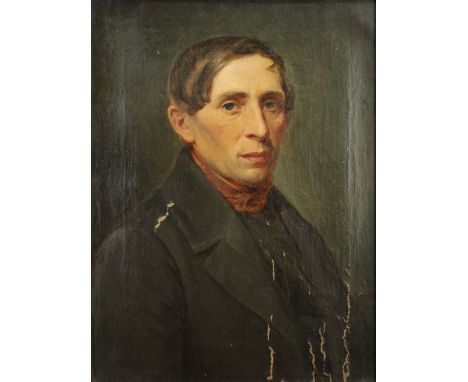 MONOGRAMMIST (1860). Portrait eines Mannes.Circa 57,5 cm x 42,5 cm. Circa 71 cm x 56 cm mit Rahmen. Gemälde. Öl auf Leinwand.