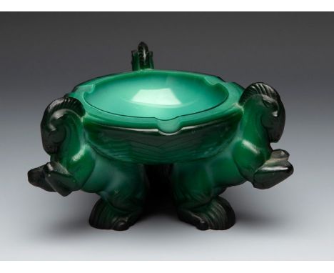 ARTUR PLEVA (Czechoslovakia, 1903-?), for SCHLEVOGT. Bohemia, ca. 1950.Pegasus" ashtray in moulded malachite glass, green in 