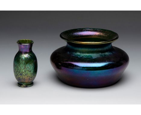 Pair of Jugendstil vases attributed to LOETZ. Bohemia, Czech Republic, ca. 1910.Iridescent blown glass.No signature.Vases of 