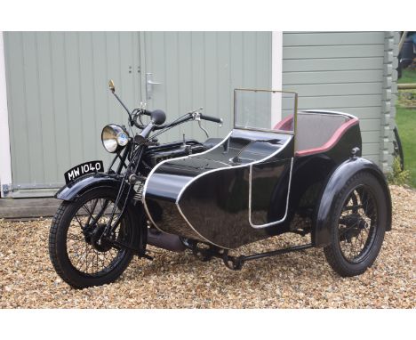 A 1927 AJS K2 799cc V-Twin combination, registration number MW 1040, frame number K61002, engine number K2/45939, black. AJS 
